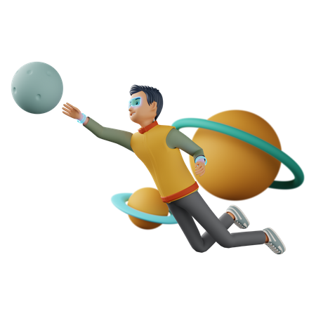 Hombre volando en el espacio usando  3D Illustration