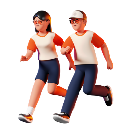 Hombre y mujer corriendo juntos  3D Illustration