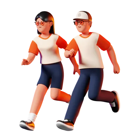 Hombre y mujer corriendo juntos  3D Illustration