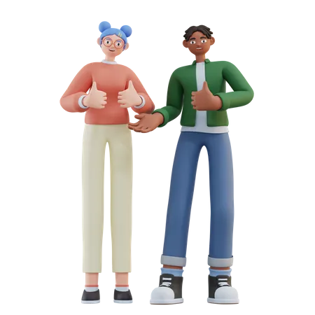 Hombre y mujer mostrando los pulgares para arriba  3D Illustration