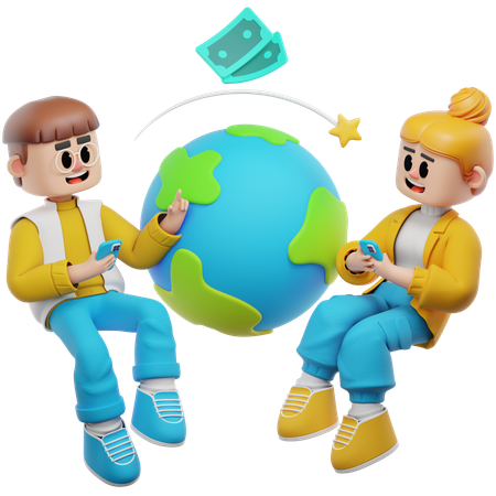 Hombre y mujer pagaron transferencia internacional  3D Icon