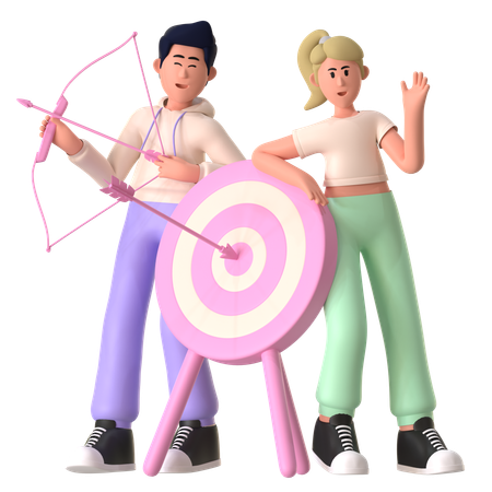 Hombre y mujer trabajando en objetivos de marketing  3D Icon