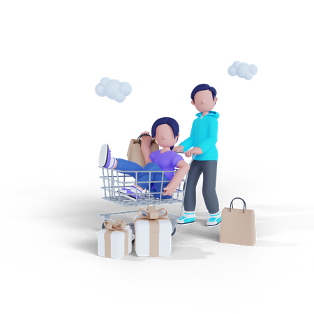 Hombre y mujer yendo de compras  3D Illustration