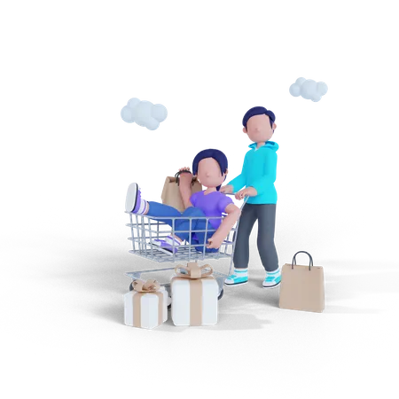 Hombre y mujer yendo de compras  3D Illustration