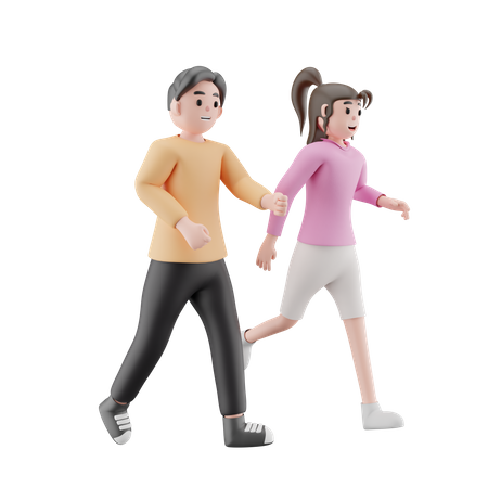 Hombre y niña corriendo  3D Illustration