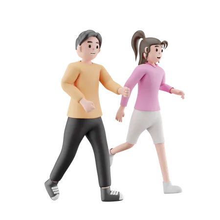 Hombre y niña corriendo  3D Illustration