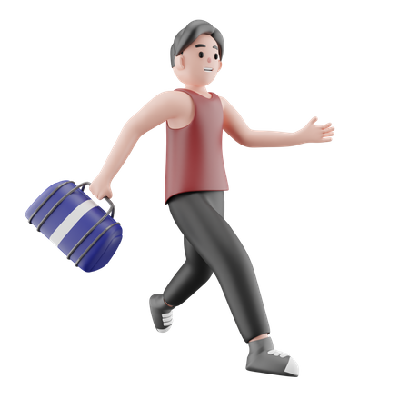 Hombre yendo al gimnasio con bolsa  3D Illustration