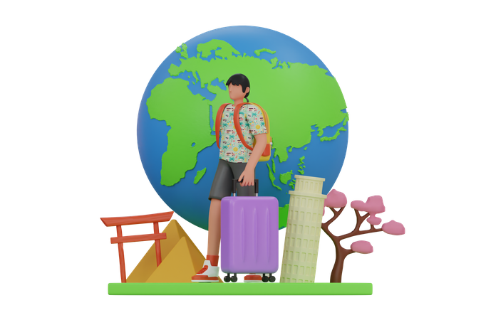 Hombre yendo de vacaciones  3D Illustration