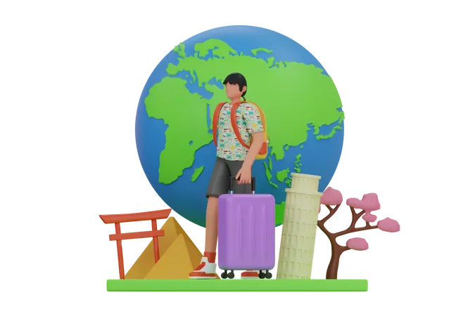 Hombre yendo de vacaciones  3D Illustration