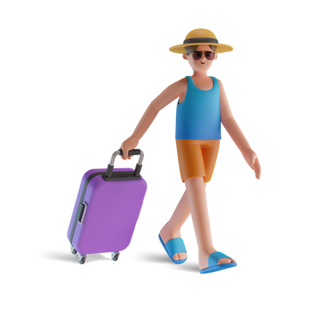Hombre yendo de vacaciones a la playa  3D Illustration