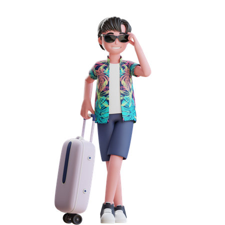 Hombre yendo de viaje a la playa  3D Illustration