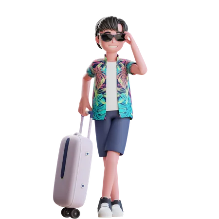 Hombre yendo de viaje a la playa  3D Illustration