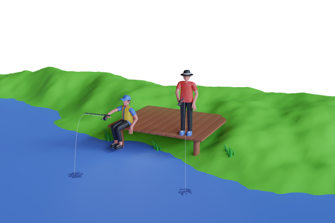 Hombres haciendo pesca  3D Illustration
