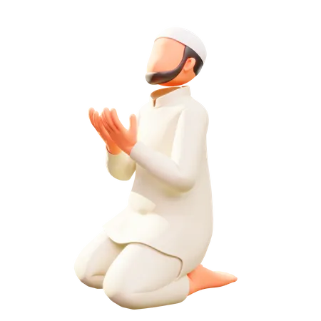 Los hombres musulmanes se sientan rezando  3D Illustration