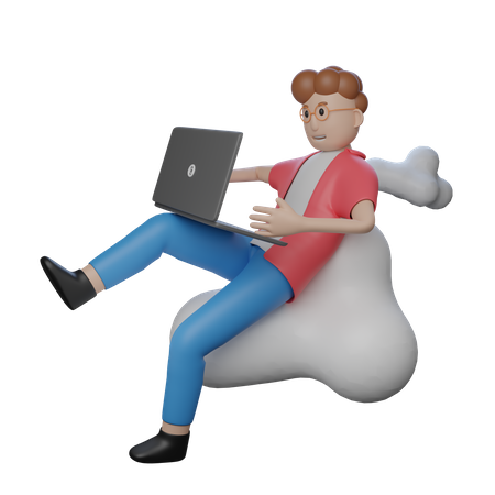 Hombres trabajando desde casa con computadora portátil  3D Icon