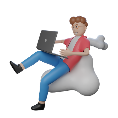 Hombres trabajando desde casa con computadora portátil  3D Illustration