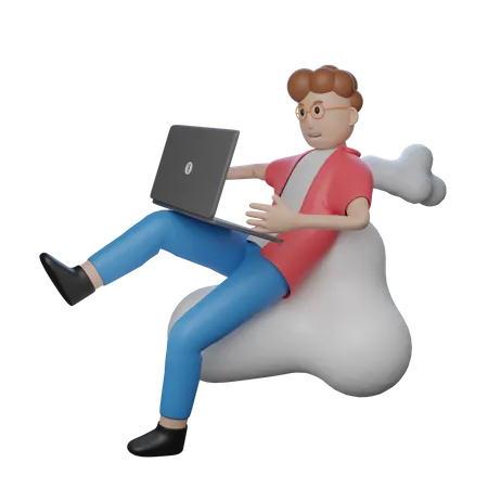 Ilustracion 3 D De Hombres Que Trabajan Desde Casa Con Una Computadora Portatil 3D Illustration