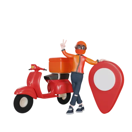 3 D Rendering Delivery Man Character With Scooter Illustration Object 3D Illustration