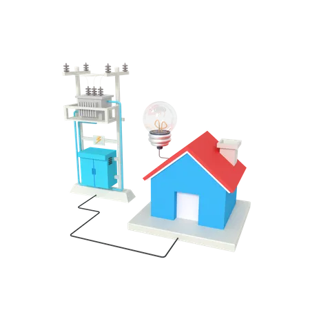 3 D Illustration Of Electrical Substations And Home 3D Icon