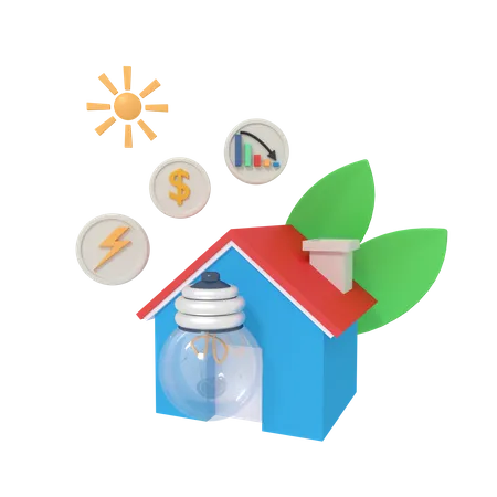 3 D Illustration Of House With Light Bulb Off On Day 3D Icon