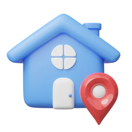 3 D Blue House Red Location Pin Icon Cute Home With GPS Navigator Checking Points Float Business Investment Real Estate Mortgage Loan Concept Cartoon Icon Minimal Style 3 D Render Illustration 3D Icon