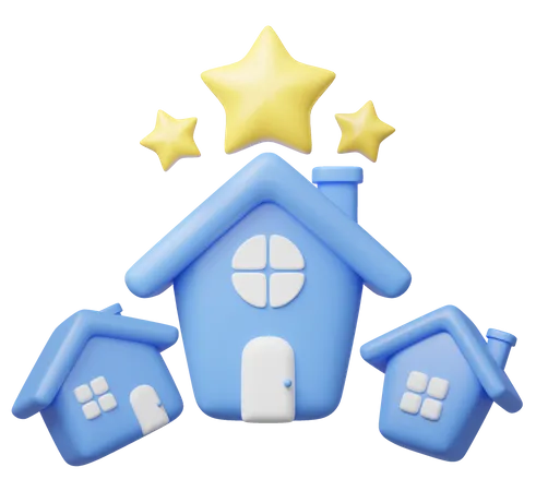 3 D Blue House Three Star Rating Icon 3 Cute Home With Symbol Floating On Transparent Business Investment Real Estate Mortgage Loan Concept Cartoon Icon Minimal Style 3 D Render Illustration 3D Icon