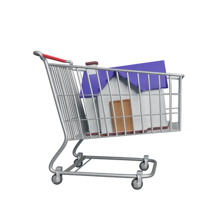 Shopping House House In Shopping Cart Real Estate Concept 3 D Rendering Illustration 3D Icon