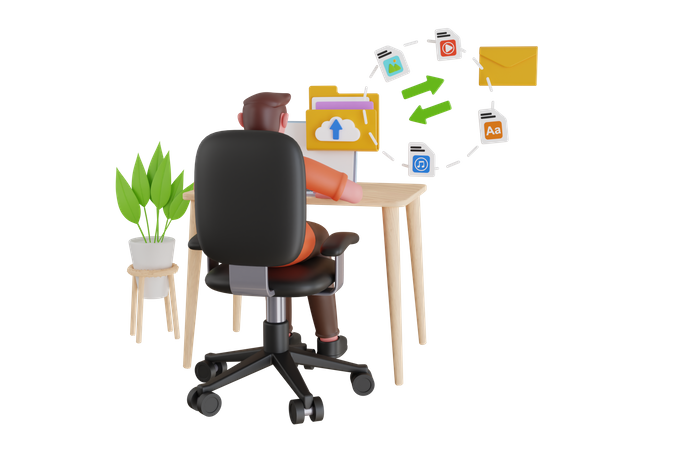 Homem acessa sistema de rede em nuvem  3D Icon