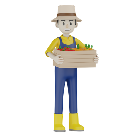Agricultor Masculino Colheita Vegetal  3D Illustration
