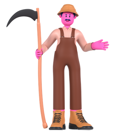 Agricultor masculino com foice  3D Illustration