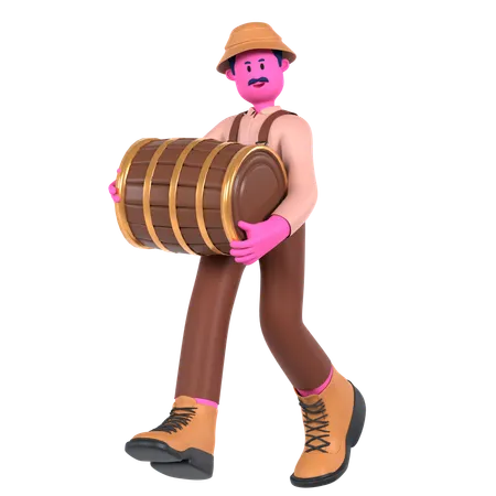 Agricultor masculino segurando barril  3D Illustration