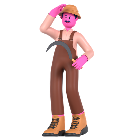 Agricultor masculino segurando foice  3D Illustration