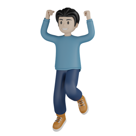 Homem alegre pulando e animado  3D Illustration