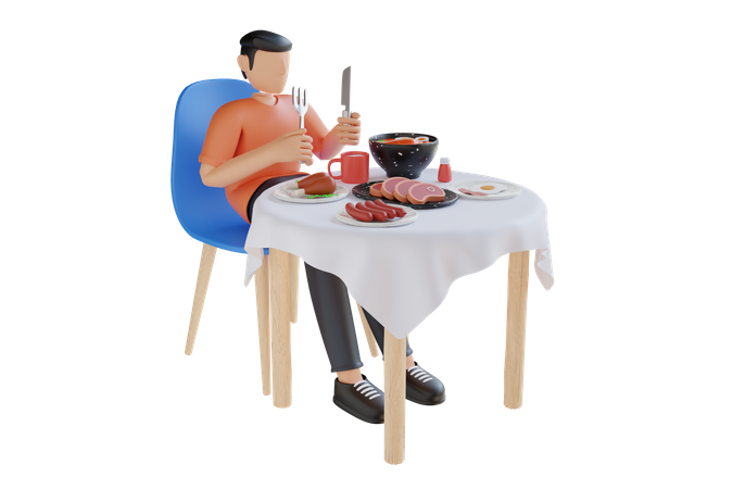Homem almoçando  3D Icon