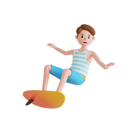 Homem amando esporte de surf  3D Illustration