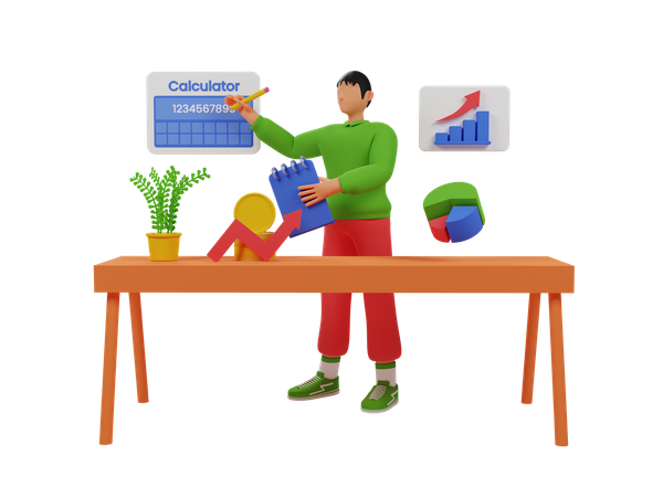 Homem analisando conta comercial  3D Icon