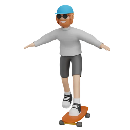 Homem andando de skate  3D Illustration