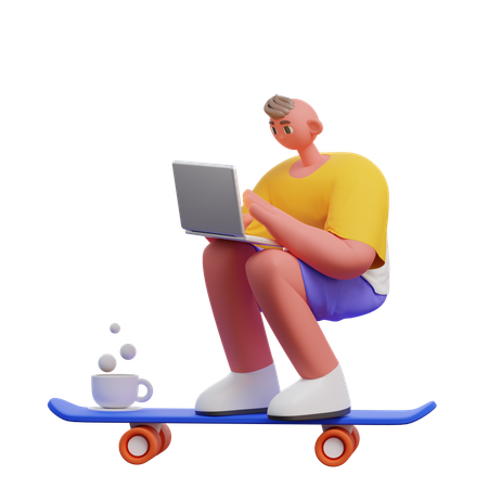 Prazo para homem andando de skate em busca de prazo  3D Illustration