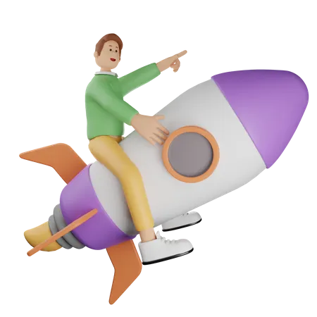 Homem andando em foguete  3D Illustration