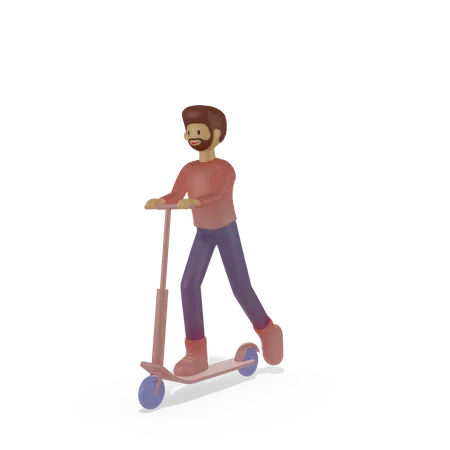 Homem andando de scooter  3D Illustration