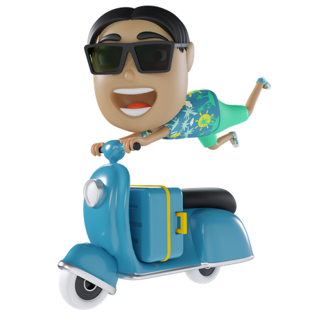 Homem andando de scooter  3D Illustration