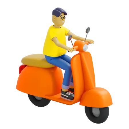 Homem andando de scooter  3D Illustration