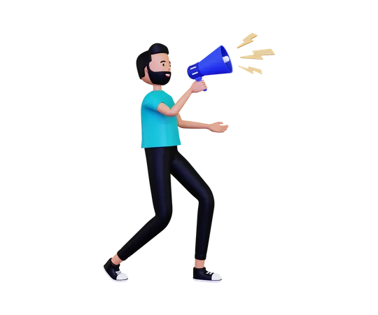Anúncio de homem segurando um alto-falante  3D Illustration