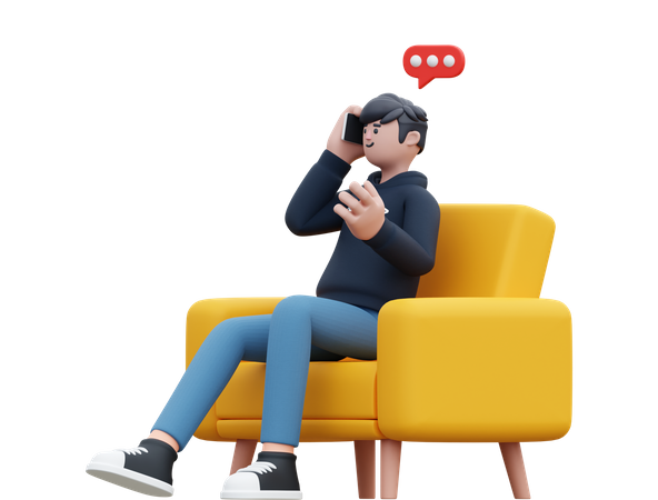 Homem ao telefone enquanto está sentado no sofá  3D Illustration
