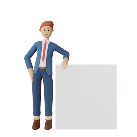 Homem apoiado em uma apresentação em branco  3D Illustration