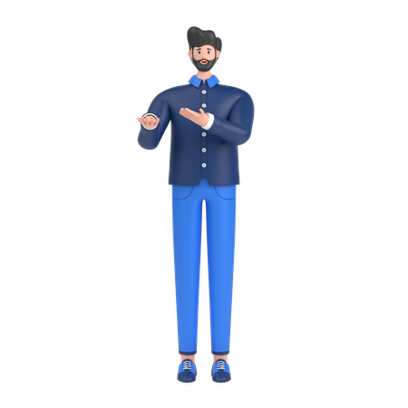 Homem apresentando algo em pé e sorrindo  3D Illustration