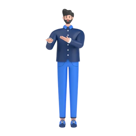 Homem apresentando algo em pé e sorrindo  3D Illustration