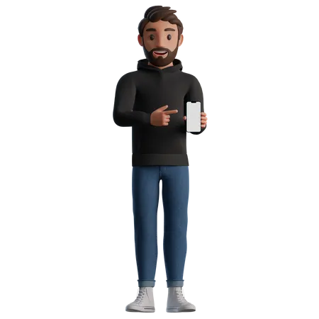 Homem apresentando tela em branco do smartphone  3D Illustration