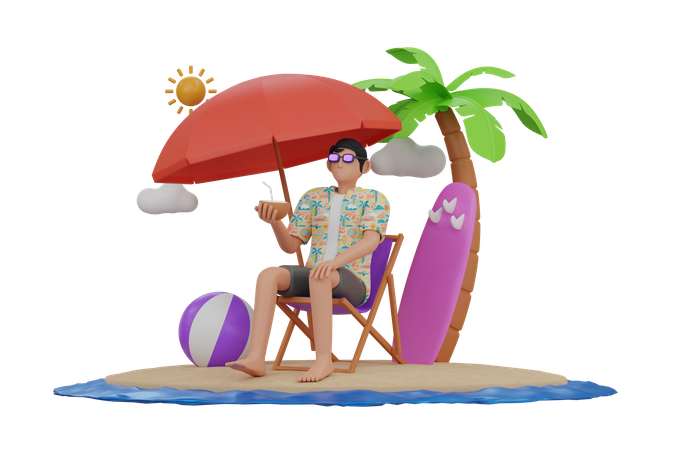 Homem aproveitando as férias de verão  3D Illustration