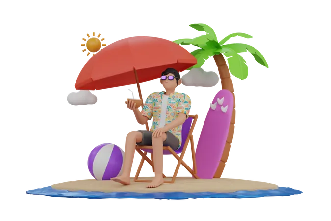 Homem aproveitando as férias de verão  3D Illustration